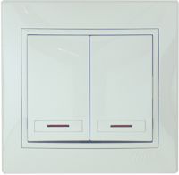 Выключатель 'Lezard', скрытая установка, 2-клавишный, с подсветкой, белый, с белой вставкой, Мира, 30857