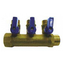 Коллектор резьбовой 3/4"ВН х 1/2"НР х 3 вых. (ник) с кранами AQUALINK 07697