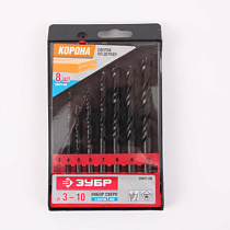 Набор ЗУБР свёрла по дереву 3, 4, 5, 6, 7, 8, 9, 10мм, 8шт в боксе 23279