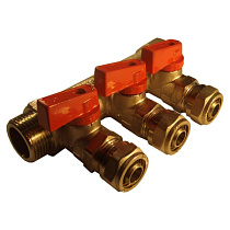 Коллектор м/п 3/4"ВН х 16 х 3 вых. универсальный (кр+син) 59435