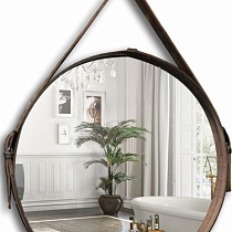 Зеркало Капитан D510 мм обод натуральная кожа (коричневая кожа) MIXLINE 73519