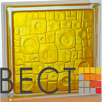 Стеклоблок окрашенный внутри "Губка" медовый 19*19*8 см. Glass Block Honey 1919/8 Sponge 67579