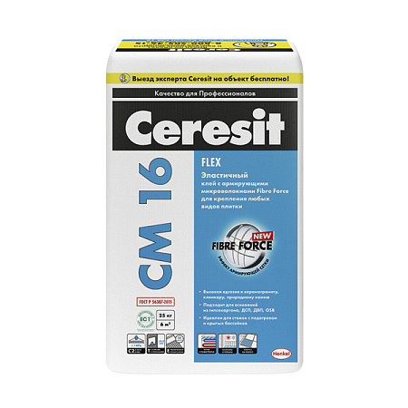 Клей для плитки эластичный СМ16 25кг "CERESIT" 46619